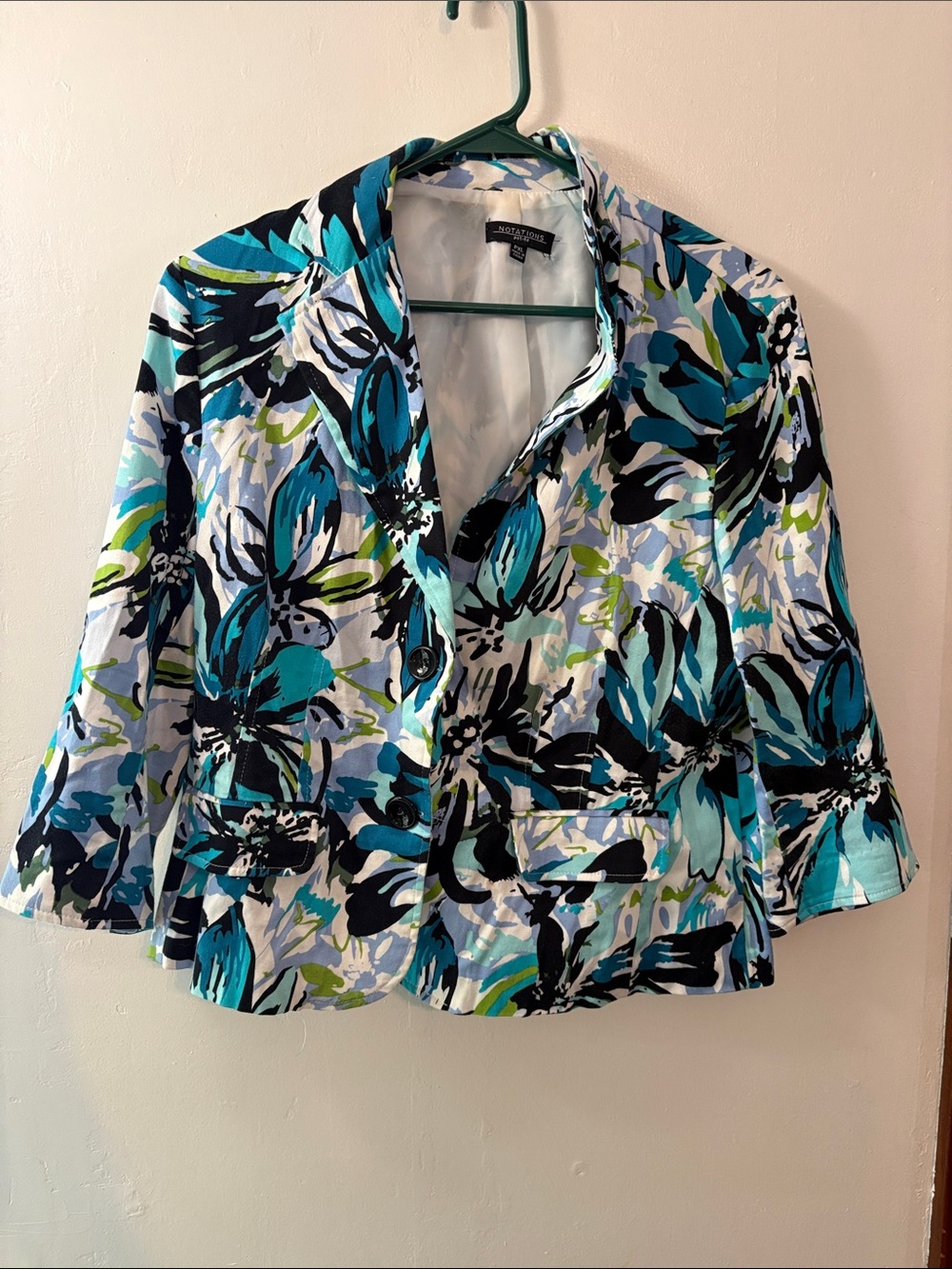 Notations Teal Blue Floral Cropped Blazer